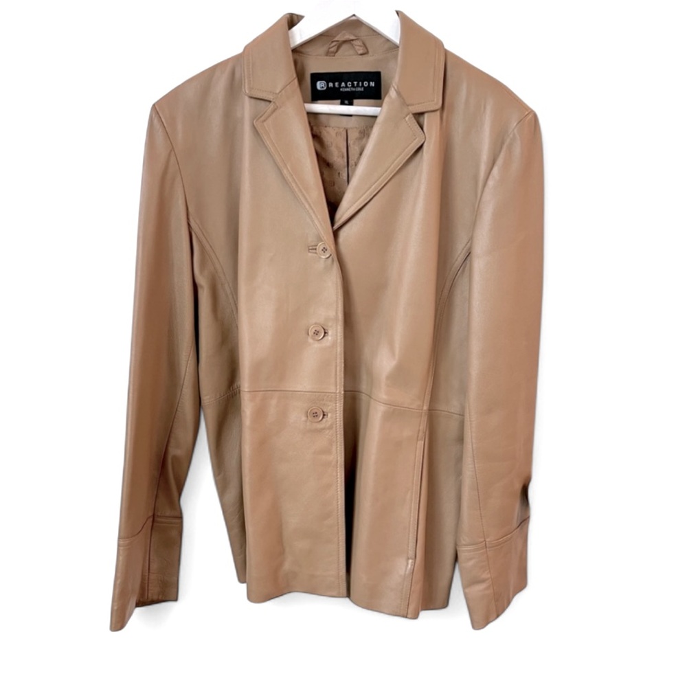 Kenneth Cole Reaction Vintage 70’s Camel Leather Blazer Jacket Women Sz XL